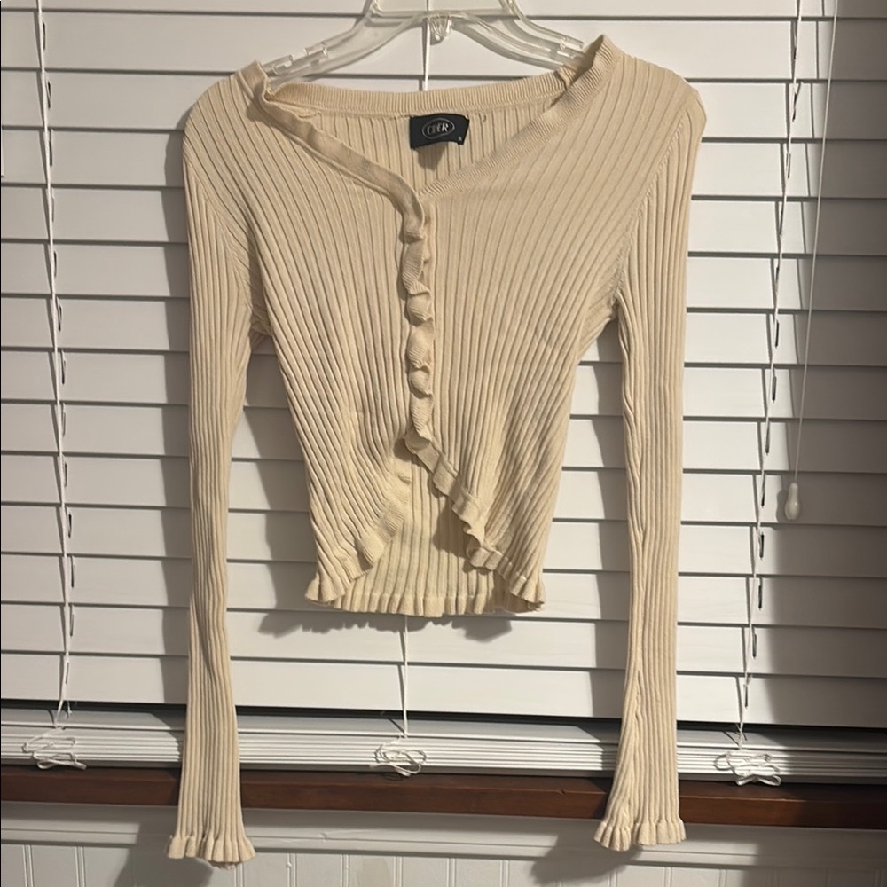 Cider Cream Bell Sleeve Ribbed Blouse